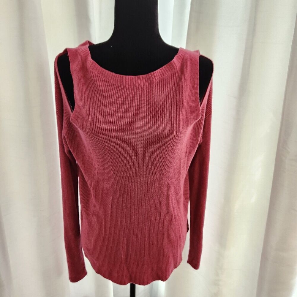 New Express Cold Shoulder Sweater Womens Medium Pink Ribbed Lightweight Soft - Picture 2 of 10